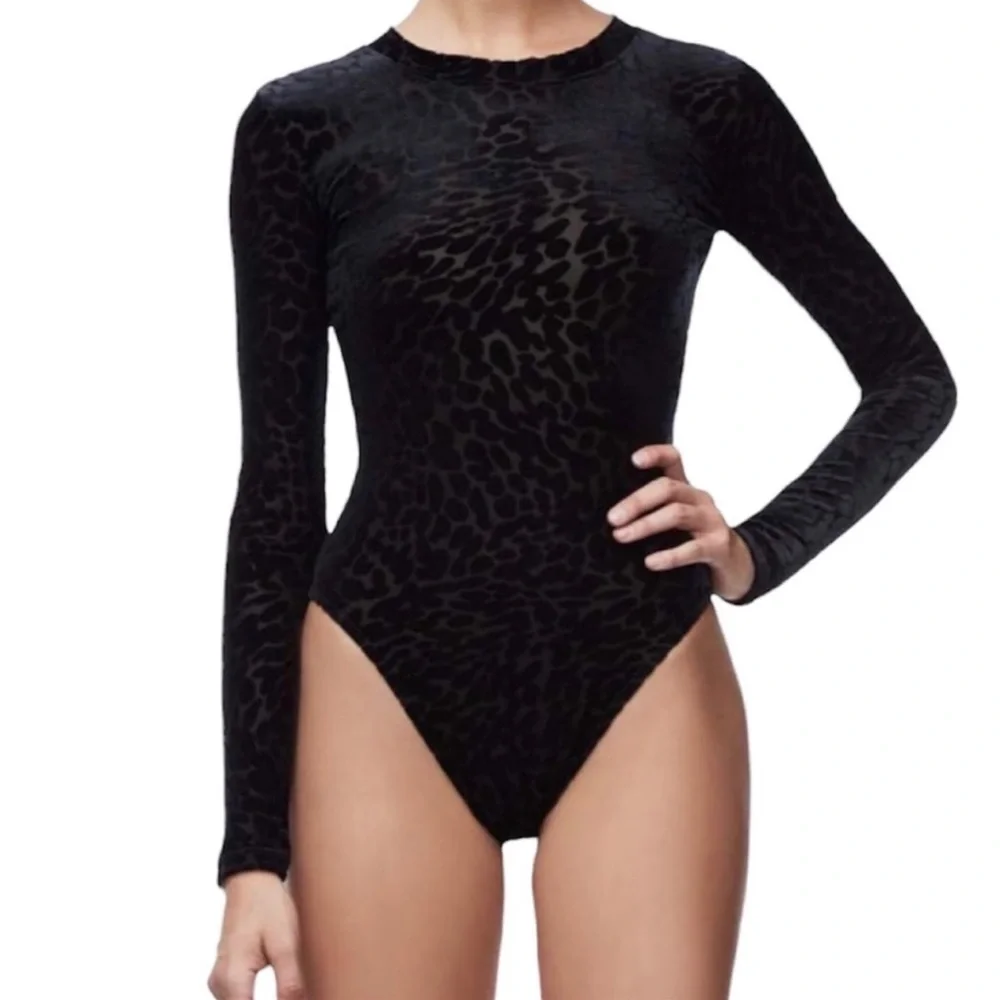 Good American The Wilder One Black Leopard Print long Sleeve Bodysuit - Picture 2 of 10